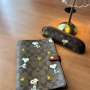 Coach Brown and White Signature Bag with Snoopy Design